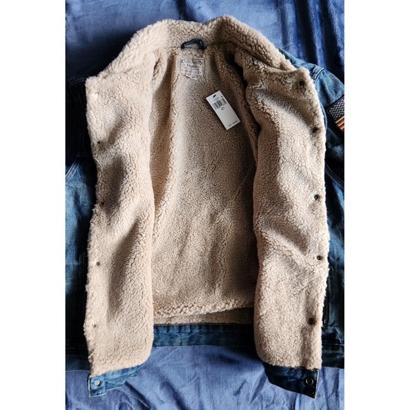 NWT Polo Ralph Lauren Men's Sherpa Fleece Lined Denim Trucker Jean Jacket w/Flag - Picture 13 of 14